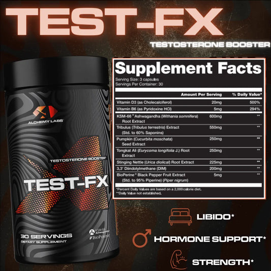 Alchemy Test FX Hormone Support Capsules 30 Servings Supplement Facts - KSM-66® Ashwagandha Root Extract 600mg | Svpplements