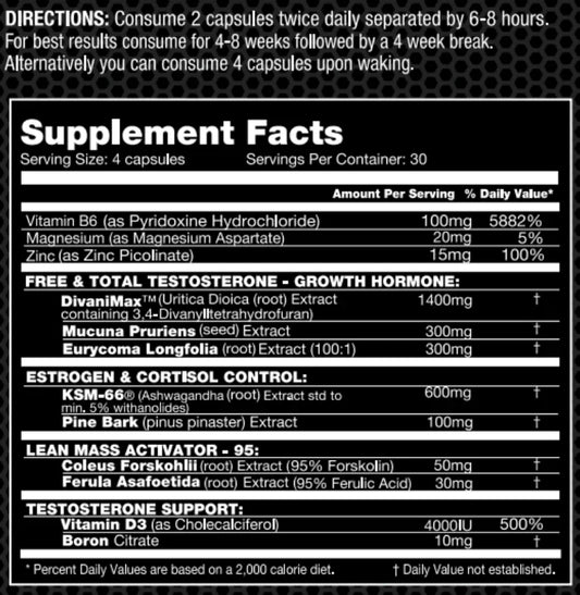 Performax Alpha Max Testosterone Support Capsules 30 Servings Supplement Facts - DivaniMax™ 1400mg | Svpplements