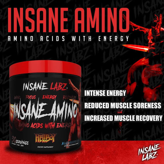 Insane Labz Insane Amino Hellboy Edition Amino Pre-Workout Powder 30 Servings Supplement Facts - L-Taurine | Svpplements