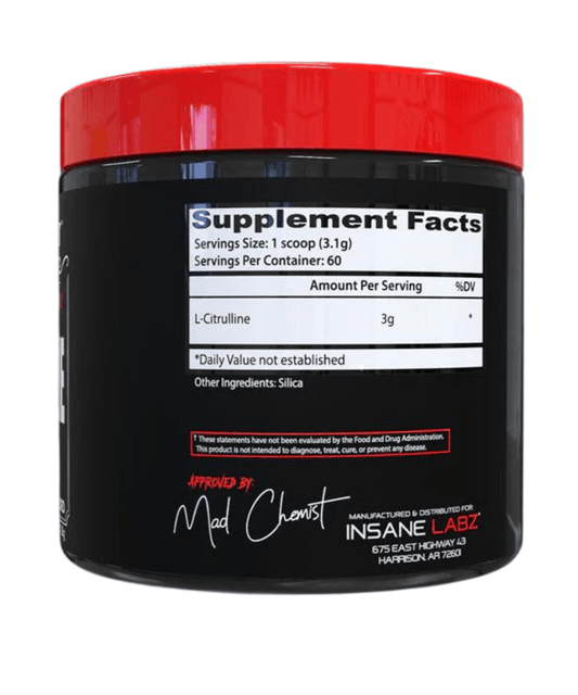 Insane Labz L-Citrulline Powder 60 Servings Supplement Facts - Caffeine Anhydrous Undisclosed | Svpplements