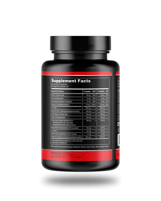 Gorilla Mind Smooth Nootropic Capsules 30 Servings Supplement Facts - L-Tyrosine 750mg | Svpplements