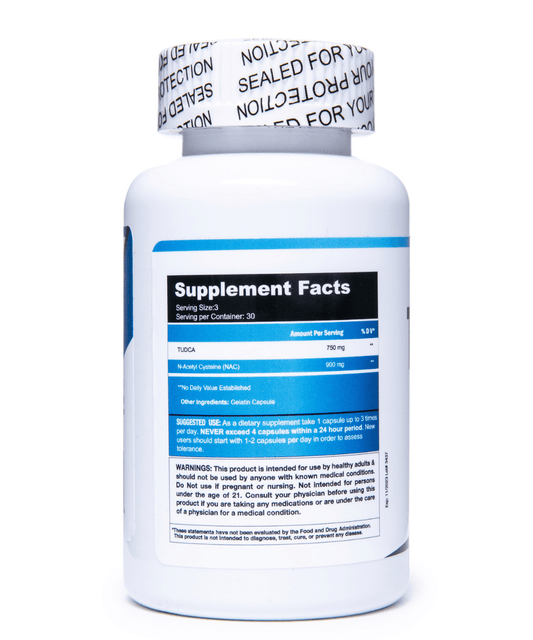 ABL Pharma TUDCA Liver Support Capsules 30 Servings Supplement Facts - TUDCA 750mg | Svpplements