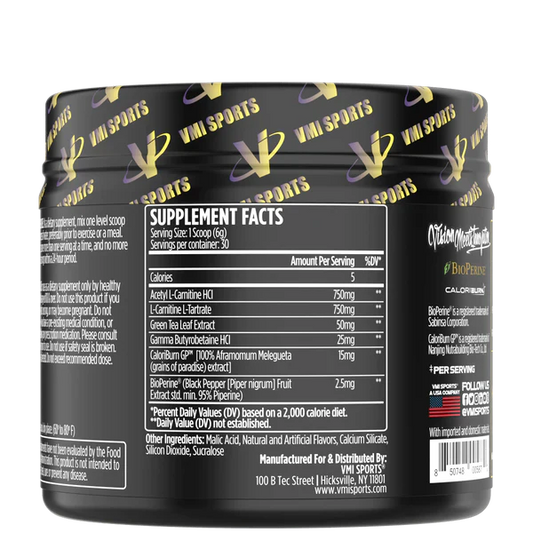 VMI Sports L-Carnitine Heat 500 Fat Burner Powder 30 Servings Supplement Facts - L-Carnitine 500mg | Svpplements