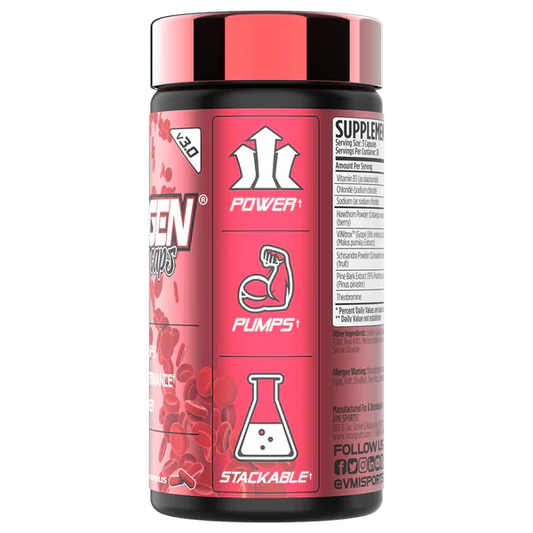 VMI Sports Vasogen Pump Capsules 30 Servings Supplement Facts - ViNitrox™ 500mg | Svpplements