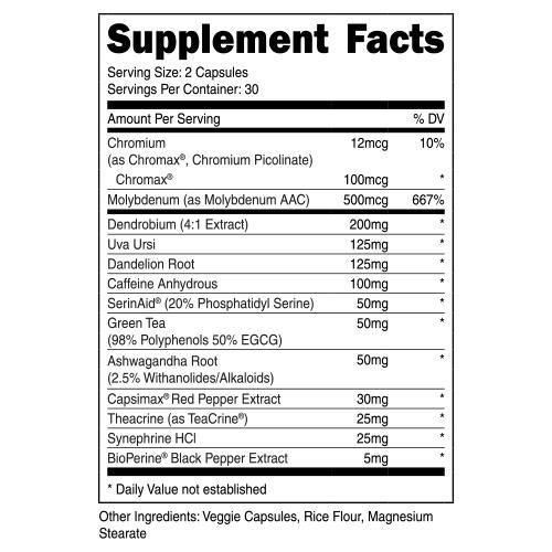 Bucked Up Heat Fat Burner for Him Capsules 30 Servings Supplement Facts - Citrulline Malate 6000mg | Svpplements