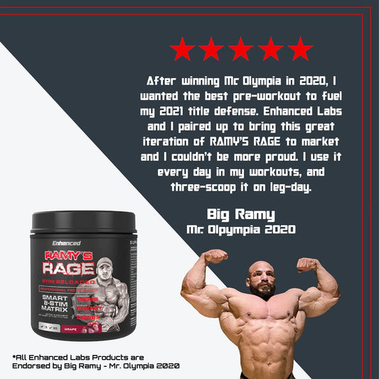 Ramy's Rage Stim Reloaded Pre-Workout Powder 30 Servings Supplement Facts - L-Taurine 3000mg | Svpplements