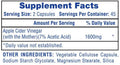 Hi-Tech Pharmaceuticals Apple Cider Vinegar Capsules 45 Servings Supplement Facts - Apple Cider Vinegar 1600mg | Svpplements