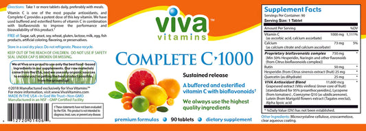 VIVA Complete C 1000 Vitamin C Supplement Tablets 90 Servings Supplement Facts - Vitamin C 1000mg | Svpplements