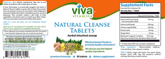 Viva Naturals Cleanse Tablets Digestive Cleanse Tablets 90 Servings Supplement Facts - Senna leaf Concentrate | Svpplements