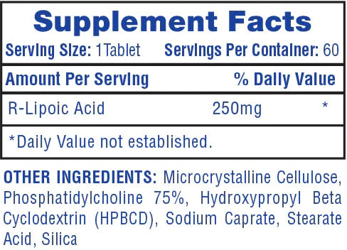 Hi-Tech R-ALA R-Lipoic Acid Supplement 60 Servings Supplement Facts - R-Lipoic Acid 250mg | Svpplements