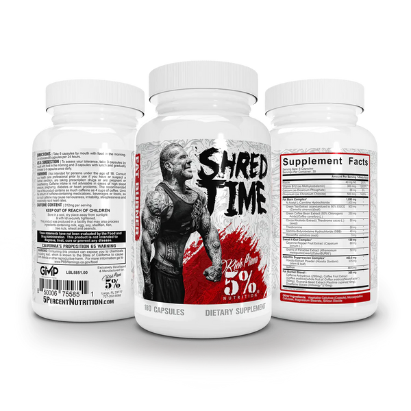 5 Nutrition Shred Time Fat Burner Capsules 30 Servings - N-Acetyl L-Carnitine Hydrochloride 1000mg | Svpplements