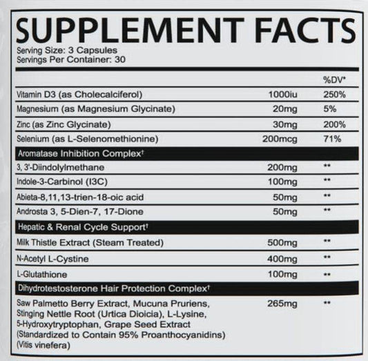 Afterdark Estrozole Hormone Support Capsules 30 Servings Supplement Facts - 3,3'-Diindolylmethane (DIM) 200mg | Svpplements
