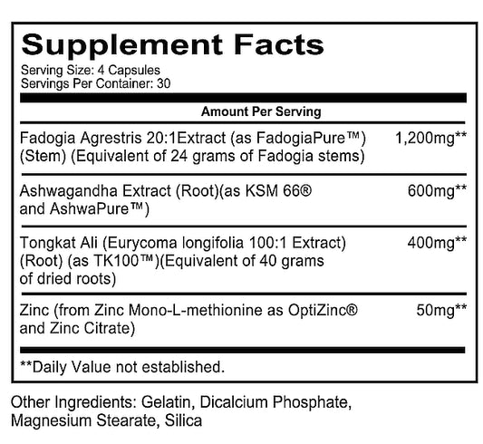 Redcon1 Flash Bang Hormone Support Capsules 30 Servings Supplement Facts - Fadogia Agrestris 20:1 Extract | Svpplements