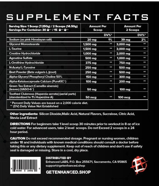 Enhanced Ramy's Rage Pump Reloaded Pump Pre-Workout Powder 30 Servings Supplement Facts - L-Taurine 3000mg | Svpplements