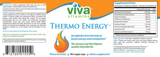 Viva Vitamins Thermogenic Weight Management Supplement - Supplement Facts | Svpplements